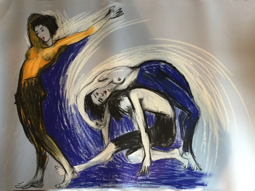 Pair of dancers - no 6 - 
Life drawing in Caran D'Ache oil pencils
(Ref 10)